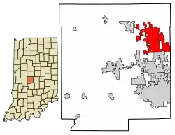 Location of Brownsburg in Hendricks County, Indiana.
