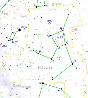 M13 is in the "armpit" of the constellation Hercules.