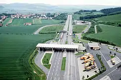 The former Herleshausen border crossing on the Inner German border, looking into West Germany.
