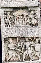 Hero stone with old Kannada inscription, 1220 CE, Arasikere, Karnataka