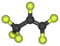 Ball-and-stick model of the hexafluoropropylene molecule