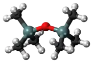 Ball-and-stick model of the hexamethyldisiloxane molecule