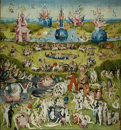 The Garden of Earthly Delights (1480–1490), Bosch, Museo del Prado, Madrid.