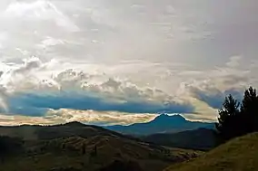 Waiapu Valley, with Mount Hikurangi in the centre right of the picture.