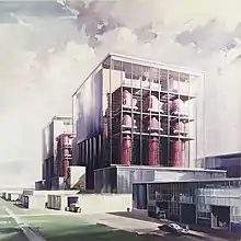 Hinkley Point A Nuclear power station finished plant. The artists impression 1957. A watercolour