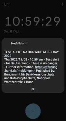 Test says: "Test alert, nation wide alert day [...] - There is no danger[...]"