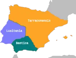 Roman Hispania under Augustus: Tarraconensis,  Baetica and  Lusitana