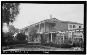 Los Cerritos Ranch House after restoration.  Photo by Daniel Cathcart, March 8, 1934.