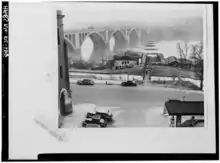 Aqueduct Bridge's Georgetown abutment and piers in Potomac river upstream of Key Bridge (c. 1940)