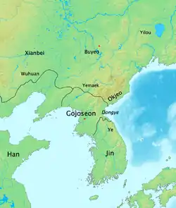 Korea in 108 BC. Wiman Joseon before destroyed by Han dynasty.