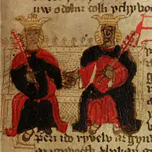 Folio 18r. Morgan and Cunedda.