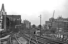 Southern end of Snow Hill tunnel in 1953, on the right tracks to Holborn Viaduct station