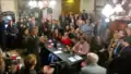 Governor Eric Holcomb speaking in the Antelope Club dining room. December 7, 2016.