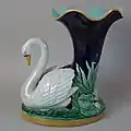 Coloured glazes swan vase, c.1875, naturalistic in style.