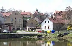 View from the pond towards the church