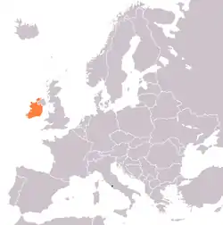 Map indicating locations of Holy See and Ireland