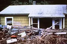 Lots of debris next to house