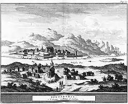 Above Fuenterrabia with its City Walls, and below French Hendaye town in 1640