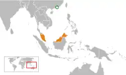 Map indicating locations of Hong Kong and Malaysia