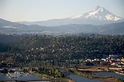 Aerial photo of the city of Hood River