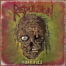 Album cover with decomposing skull