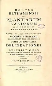 Title page of Hortus Elthamensis, 1732