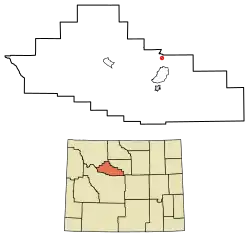 Location of Kirby in Hot Springs County, Wyoming.