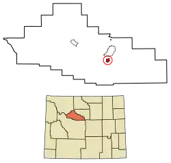 Location of Thermopolis in Hot Springs County, Wyoming.