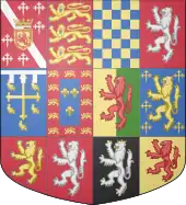 Arms of the arms of Henry Howard, Earle of Surrey, for which he was attainted.  The main offense was bearing the undifferenced arms of England (2nd quarter), which only the monarch was allowed. Surrey was beheaded on 19 January 1547 on a charge of treasonably quartering the royal arms.