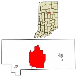 Location of Kokomo in Howard County, Indiana