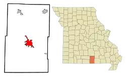 Location within Howell County and Missouri