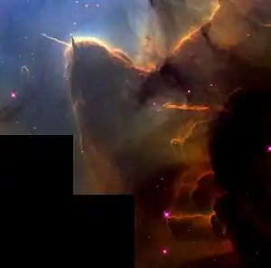 Hubble image of a stellar jet in the Trifid nebula.