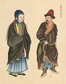 Uyghur people from Hami, in Anxi subprefecture. Huang Qing Zhigong Tu, 1769.