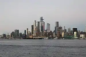 Hudson Yards at dusk seen from Hoboken in August 2021
