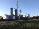 The Hueber Grain Elevators. As seen looking West. Can be seen throughout village.