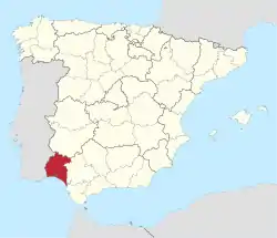 Map of Spain with Huelva highlighted