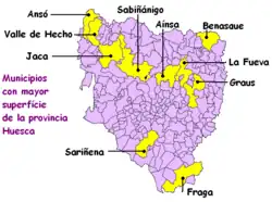 Map of the province of Huesca