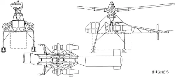 3-view line drawing of the Hughes XH-17