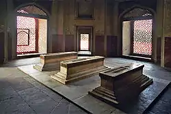 Cenotaphs of Hamida Banu Begum, Dara Shikoh etc. in a side room