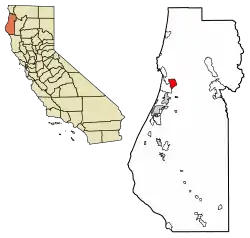 Location of Fieldbrook in Humboldt County, California.