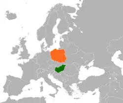 Map indicating locations of Hungary and Poland