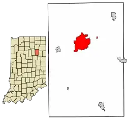 Location of Huntington in Huntington County, Indiana