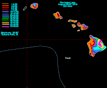 Map of rainfall totals from Hurricane Lane across the main Hawaiian Islands.