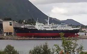 View of the Coastal Express Museum with the museum ship MS Finnmarken