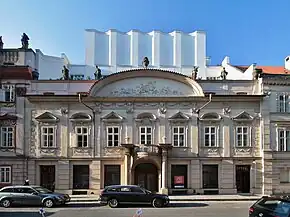 Prague head office, with the remodeling designed by Josef Gočár visible in the background