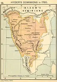 Haidar Ali's dominions in 1780.