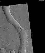 Hypanis Vallis in the Lunae Palus quadrangle of Mars, as seen by HiRISE.  Scale bar is 500 meters long.