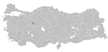 Map of Turkey with collection sites of Hypericum sechmenii in Eskişehir Province marked as two small circles in red