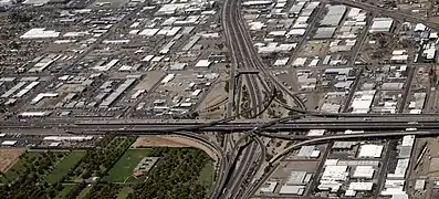 "The Stack", intersection of I-10 and I-17. Looking north up I-17, downtown Phoenix.