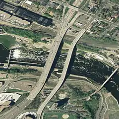 aerial photo of the bridge next to the 10th Avenue bridge